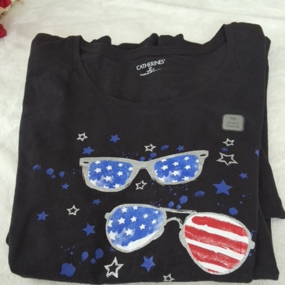 Catherines Tops - Catherines Womens Size OX Black Top With Red, White,  And Blue Glasses